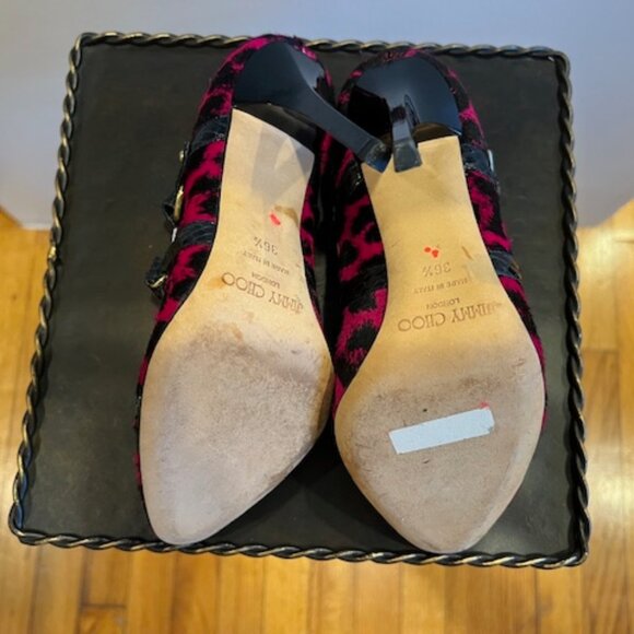Jimmy Choo SZ 6 Fuchsia & Black Calf Hair Cheetah Print Heels - Picture 6 of 9